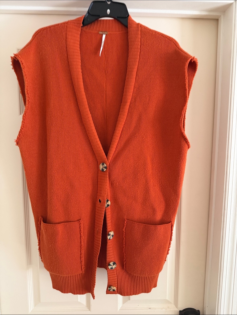 Orange Free People Sleeveless Button-Front Knit Sweater Vest